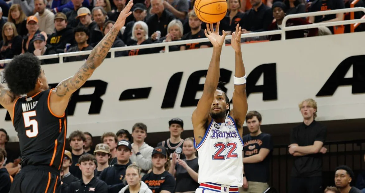 Peterson's 20 First-Half Points Lead No. 8 Kansas Past Oklahoma State 81-69