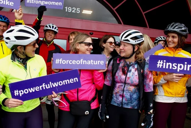 Cyclists and hikers gathered in Highland Park on March 7 to honor International Women’s Day