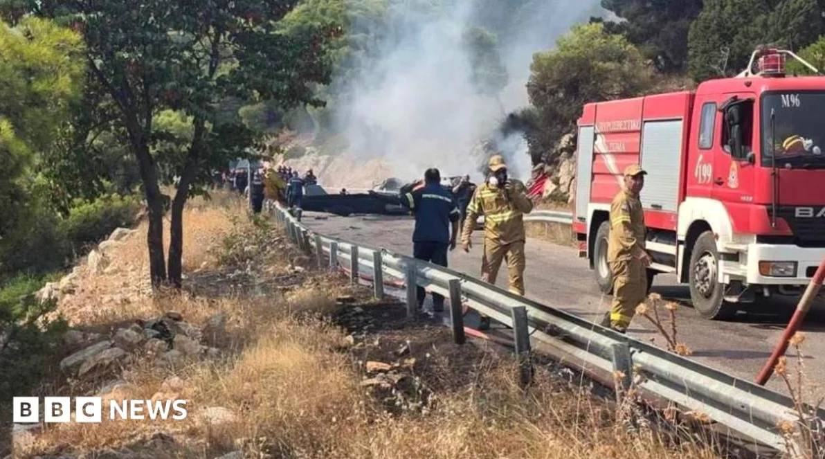 Two crew killed after firefighting helicopters collide in Greece, as British pilot survives