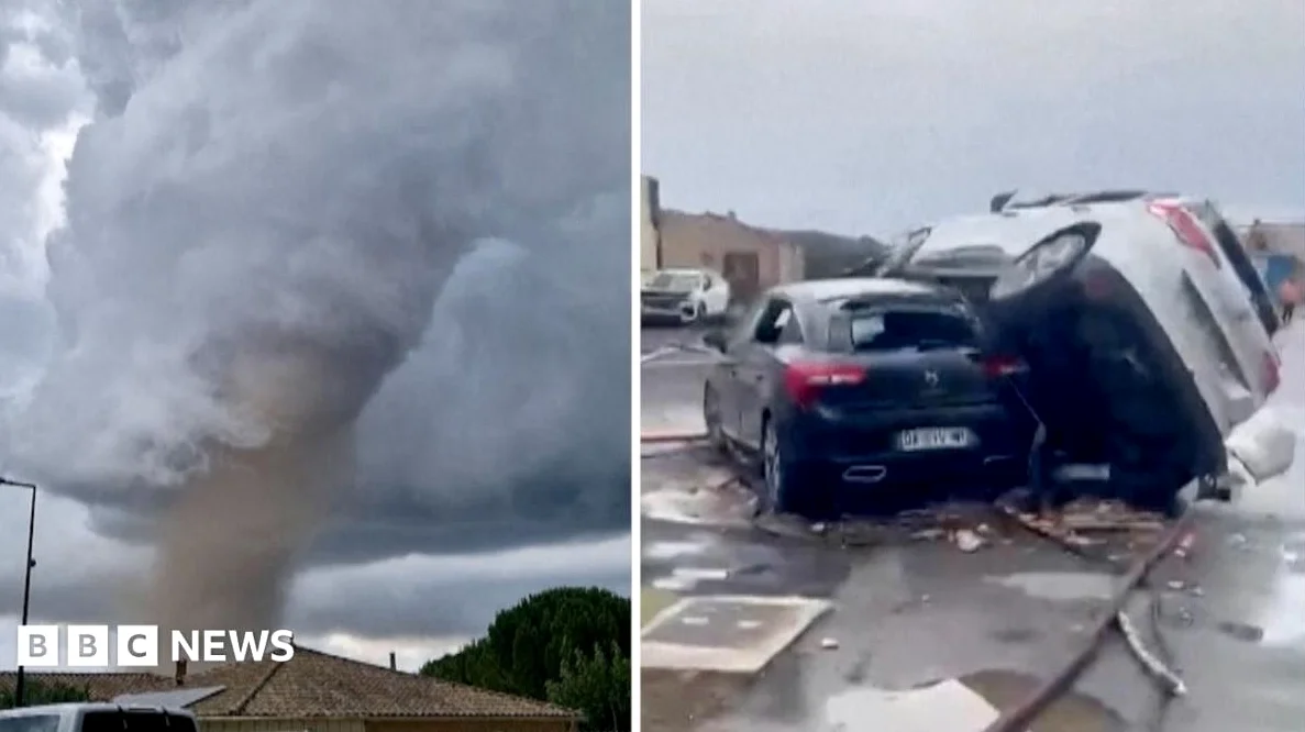 Moment tornado tears through southern France